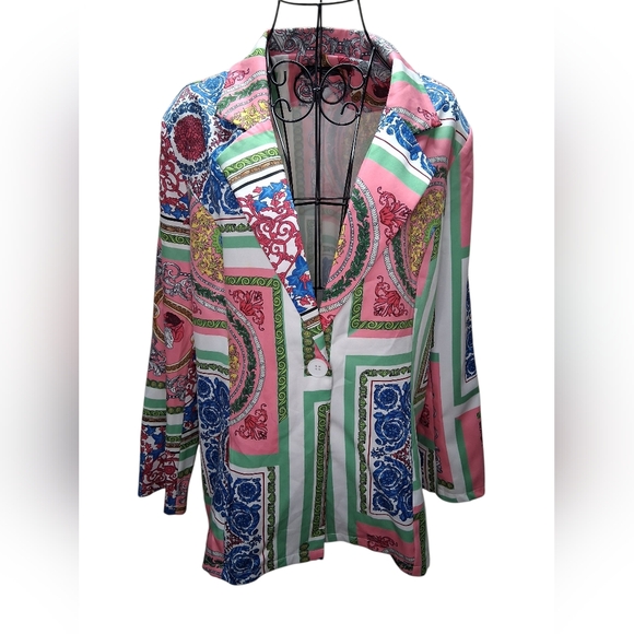 Touch Me Tops - NWOT Touch Me Lightweight Colorful Women’s Blazer Front Button Closure SZ 2X